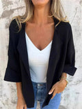 ‌Womens Autumn Faux Suede Plain Color Lapel Cardigan Outwear