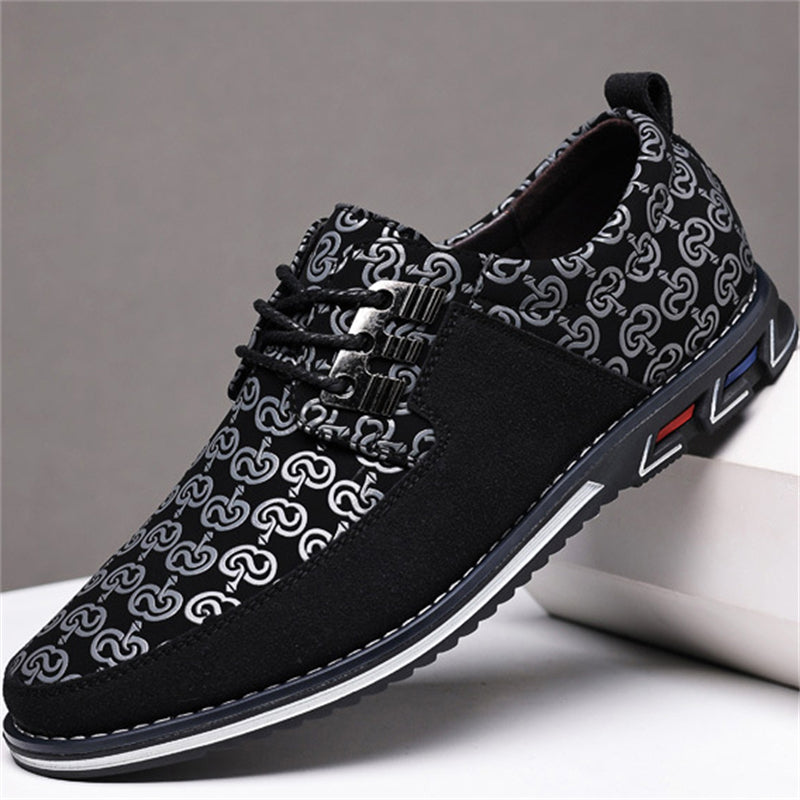 Men's Casual Trendy Faux Leather Flats Lace Up Shoes