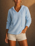 Women Fuzzy V Neck Soft Cozy Pullover Hoodie Top
