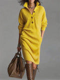 ‌Women's Autumn Casual Buttons Pullover Loose Knit Dress