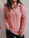 Women's Solid Color Crochet Zip Up Pullover Lapel Sweater