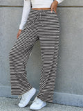 Women's Casual Stripe Drawstring Flared Pants