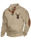 Men's Retro Cabin-Style Deer Sweatshirt with Elbow Patches
