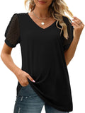 Women's Elegant Mesh Puff Sleeve V-Neck Slim Fit Shirt