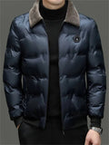 Men's Bee Letter Badge Fur Collar Down Coats