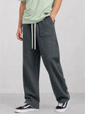 Mens Wide Leg Cargo Pants Drawstring Utility Trousers with Muti Pockets