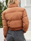 Women's Winter Solid Long-sleeved Cropped Puffer Coats