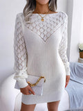 ‌Women's Hollow Out Knitted Sweater Dress with Crochet Detail