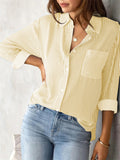 Women's Long Sleeve Lapel Stripe Casual Blouse