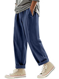 Men's Summer Casual Linen Solid Color Drawstring Wide Leg Trousers