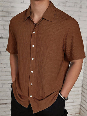Men's Summer Holiday Style Solid Color Button Up Short Sleeve Shirts