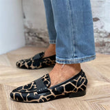 Women's Spring Faux Suede Walter Print Round Toe Flat Loafers