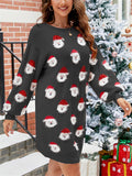 Women's  Santa Claus 3D Pattern Long Sleeve Sweater Mini Dress