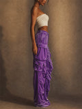 Women's Y2K Purple Velvet Multi Pocket Wide Leg Cargo Pants