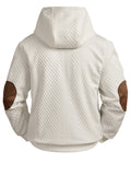 Men's Waffle-Knit Long Sleeve Casual Hoodie with Elbow Patches