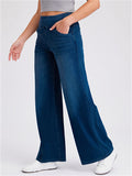 Womens High Waisted Elastic Wide Leg Pull on Denim Jeans