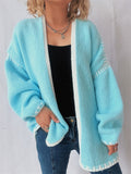 Women's Contrast Color V Neck Raglan Sleeve Cardigan Sweaters