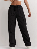 Women's Solid Color Quick-Dry Pockets Elastic Waist Cargo Pants