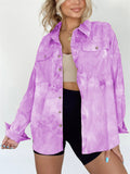 Women's Casual Tie-Dye Pockets Lapel Long Sleeve Blouses