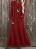 ‌Trendy Women's Autumn High-Neck Long Sleeve Knitted Maxi Dress