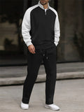 Men's Stand Collar Half-zipper Pullover Contrast Color Sweatshirts & Sweatpants Outfit