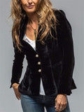 Ladies' Elegant Vintage Velvet Lapel Single Breasted Long Sleeve Coats
