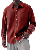 Men's Casual Long Sleeve Lapel Solid Color Stripe Shirts