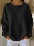 Women's Autumn Round Neck Waffle Solid Color Pullover Loose Long Sleeve Shirts