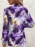 Women's Trendy Contrast Color 3D Print Lapel Long Sleeve Blouses