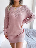 ‌Women's Hollow Out Knitted Sweater Dress with Crochet Detail