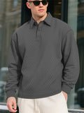 Men's American Style Solid Color Texture Jacquard Lapel Long Sleeve Sweatshirts