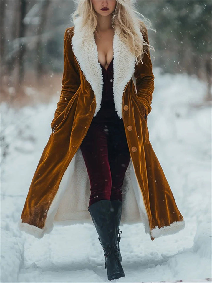 ‌Women's Single Breasted Faux Fur Trimmed Thermal Lined Coat‌