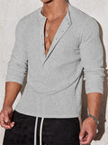 Men's Autumn Waffle-Knit Henley Long Sleeve T-Shirt Casual Daily Wear