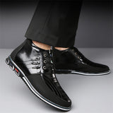 Men's Faux Leather Casual High Top Lace Up Flats Shoes
