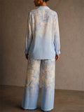 Womens Toile Print Wide Leg Flowy Two Piece Lounge Set