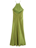 Women's Summer Solid Color Satin Halter Strap Cocktail Dress