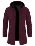Men's Autumn Solid Color Hooded Long Sleeve Midi Length Coats