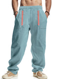 Men's Casual Linen Boho Contrast Color Drawstring Pants