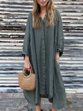 Women's Casual Holiday Style Solid Color Long Sleeve Maxi Shirt Dress