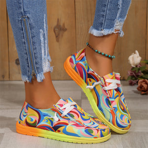 Ethnic Style Lace-up Low-top Graffiti Flat Shoes for Women