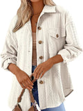 Women's Casual Solid Color Embossed Lapel Long Sleeve  Blouses