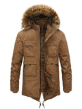 ‌Men's Winter Warm Fleece-Lined Parka Coat Faux Fur-Trimmed Hood