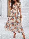 V-Neck Floral Print Holiday Maxi Dresses for Ladies