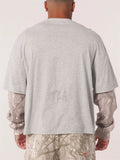 Men's Oversized Long Sleeve T-Shirt with Letter Print & Cuff Design