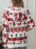Women's Autumn Christmas Element Printed Fleece Long Sleeve Hooded Coat