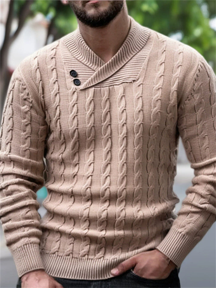 Men's Casual Solid Color Lapel Long Sleeve Rib Sweaters