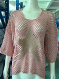 Contrast Color Round Neck 3/4 Sleeve Hollow Sweater for Women