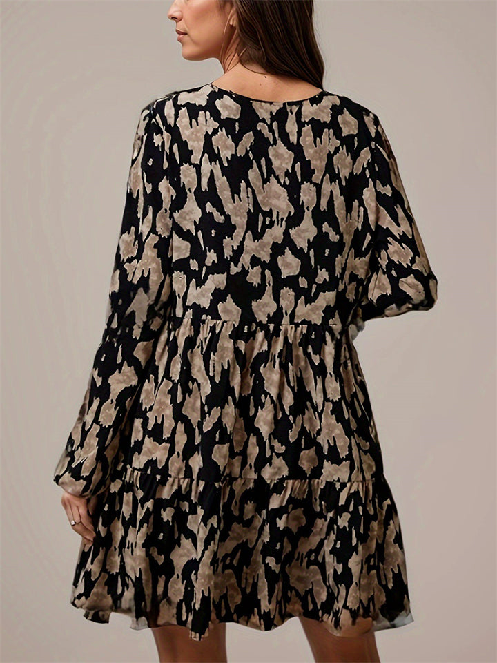 Women's Summer Retro Print Contrast Color V Neck Above Knee Length Dress