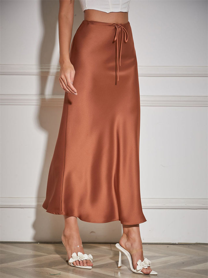 Women's Solid Color Drawstring A-Line Satin Skirts