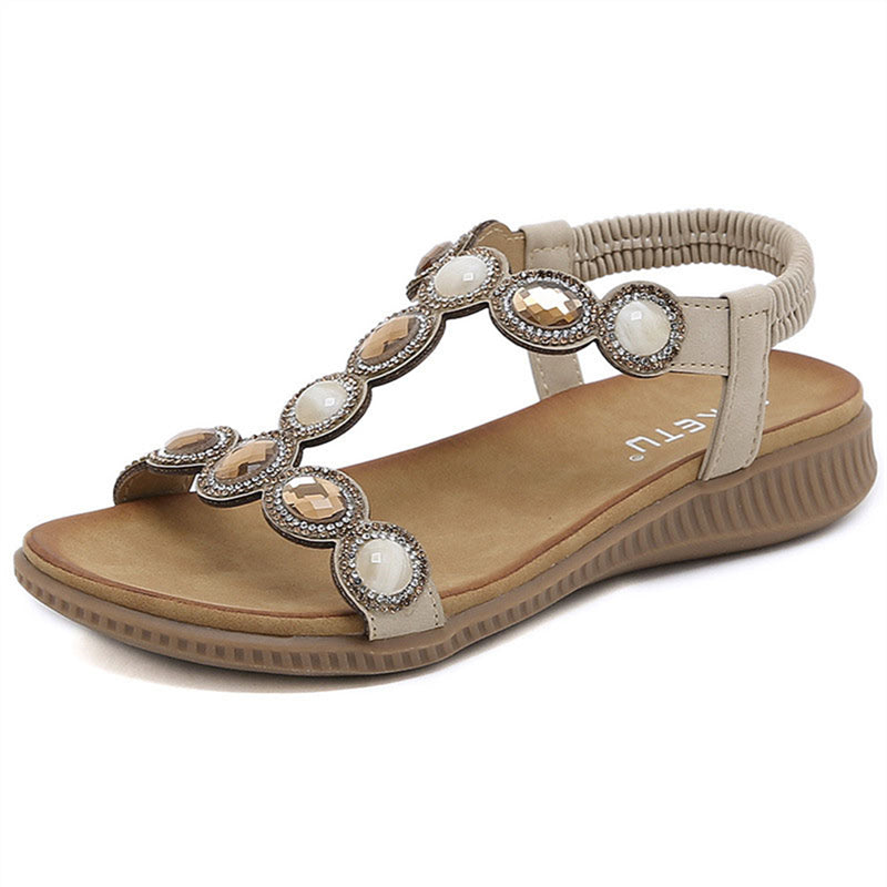 Shiny Rhinestone Bohemian Flat Sandals for Lady